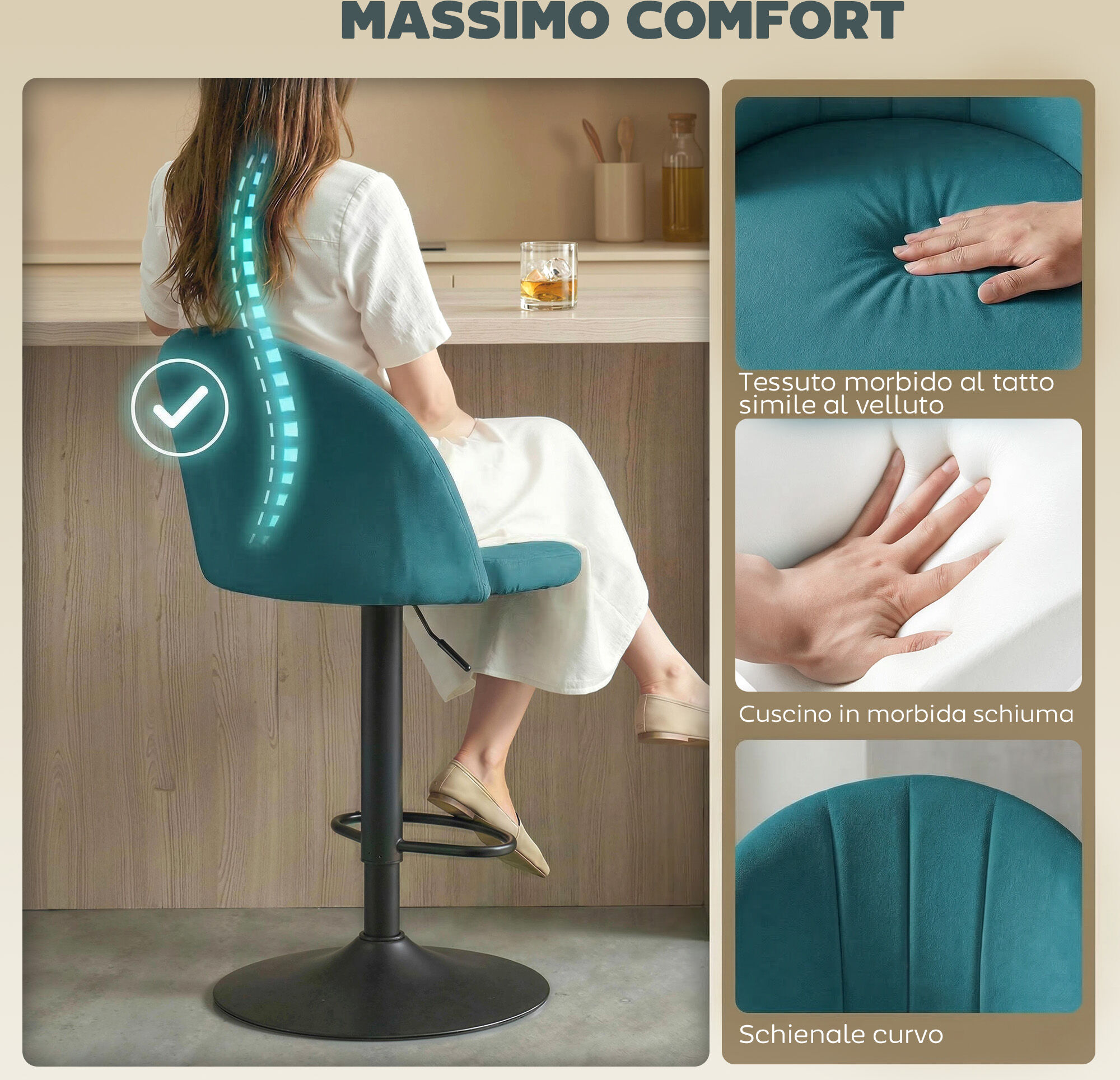 Altro Set Di 2 Sgabelli Da Bar, Sgabelli Moderni Girevoli Con Poggiapiedi, Blu