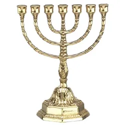 Menora Kerzenhalter Messing Gold H 23 cm, 7-flammiger Kerzenleuchter