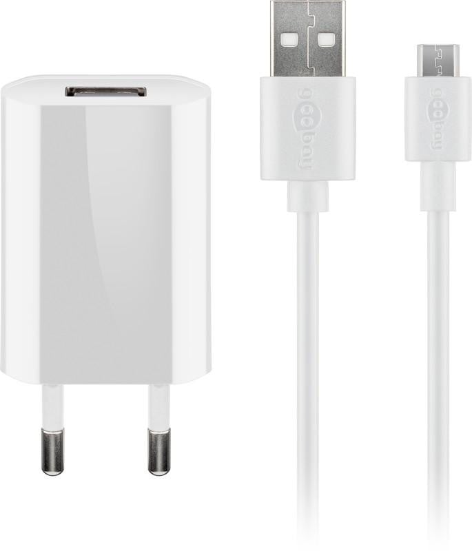 Goobay Micro USB laadset, 1A, met Micro USB-kabel, wit, 1 meter