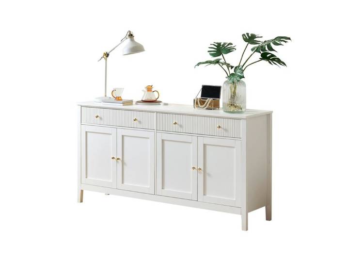Buffet blanc moderne – Sideboard MDF – 2 tiroirs 4 portes poignées dorées – 160 cm