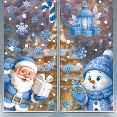 Rare Purchases Winter Christmas Window Stickers, Glass Ornaments, Snowman Santa Claus Snowflake Elk, Holiday Decor 3