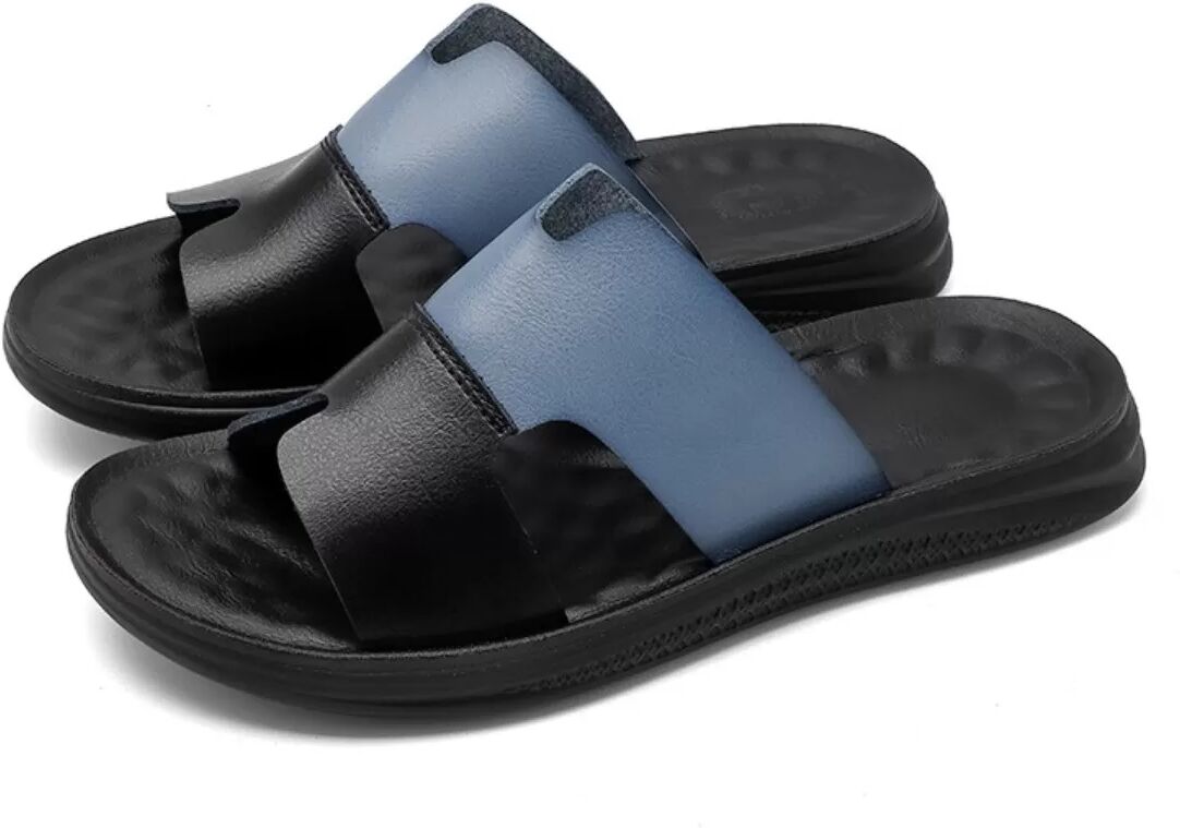 INF Sandales ouvertes en cuir PU pour hommes - Respirantes et confortables Bleu foncé 44