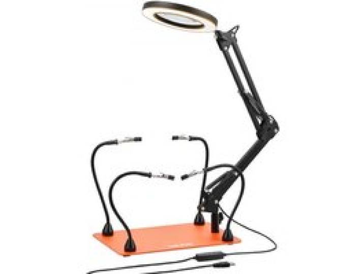 VEVOR Troisième Main Soudure à 4 Bras Flexibles, Station Aide de Soudage Magnétique, avec Lampe Loupe LED 3X, Base en Acier Robuste et Antidérapante, pour Réparation Électronique, Artisanat, Bricolage