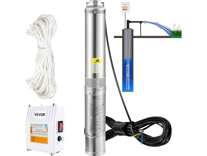 VEVOR Pompe Immergée pour Puits 11400 L/h 57 m Pompe à Eau pour Puits Profond en Acier Inox\, Pompe à Eau Électrique 1100 W\, Pompe de Puits Submersible Usage Domestique Agricole Industriel