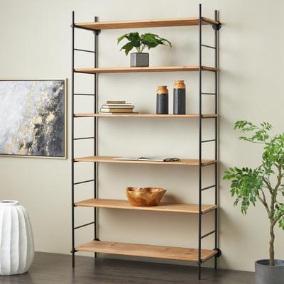ARCILLA ELEMENTAL Brown Wood Rectangular 6 Level Storage Shelving Unit with Black Metal Ladder Frames