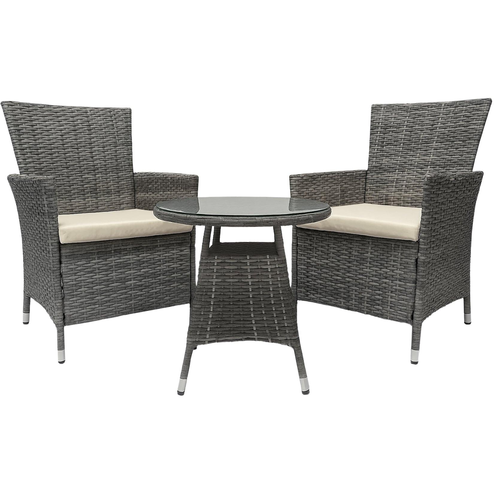 CLP Gartenmöbel-Set Fireda, 3-teilige Sitzgarnitur, aus PE-Rattan, mit Couchtisch, inkl. Sitzkissen & Tischplatte aus Sicherheitsglas