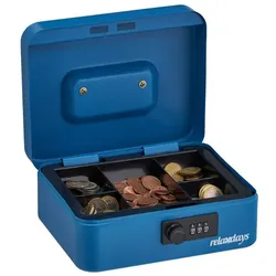 Relaxdays Blaue Geldkassette mit Zahlenschloss Blau,Schwarz,Silber