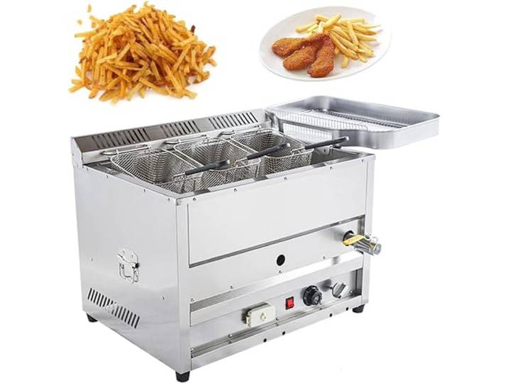 Kommerzielle Gasfritteuse, Propan-Gasfritteuse, freistehende Temperaturkontrolle, Gasfritteuse, Edelstahl-Tankkorb, Tischplatte, für Pommes Frites, Restaurant, Zuhause, Küche (Größe: Stil 2)