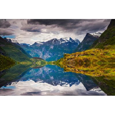 Papermoon "FJORD NORWEGEN-SEE GEBIRGE BERGE ALPEN SONNE DORF MEER"