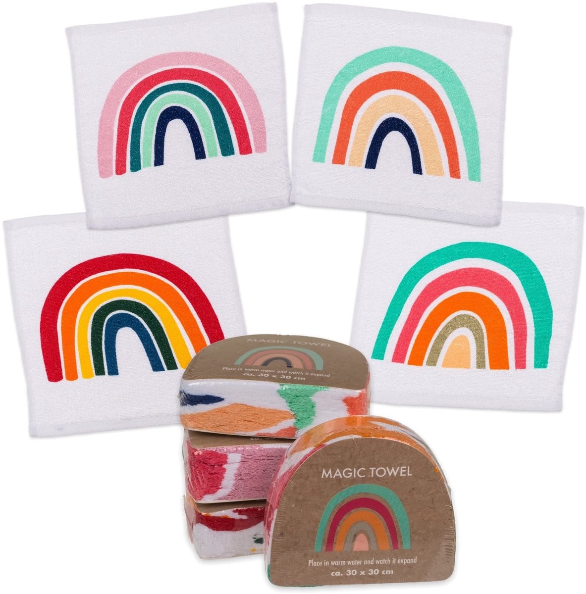 Dailygoody Set Magische Washandjes - 4-delige regenboog toverdoek voor kinderen