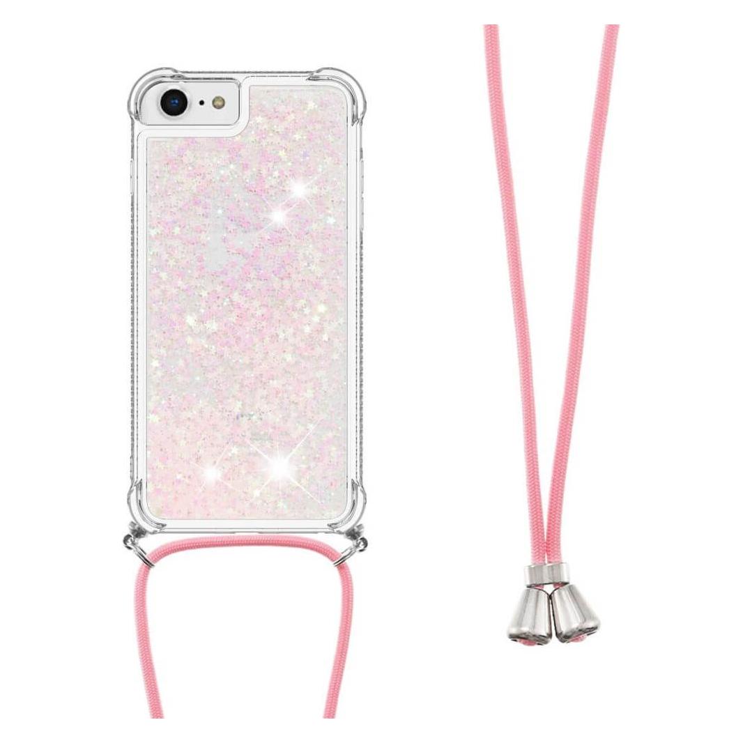 Cover-Discount iPhone SE / 8 / 7 - Glitzer Hülle mit Umhängeband rosa (Apple iPhone 7, Apple iPhone 8, Apple iPhone SE) (101133716D)