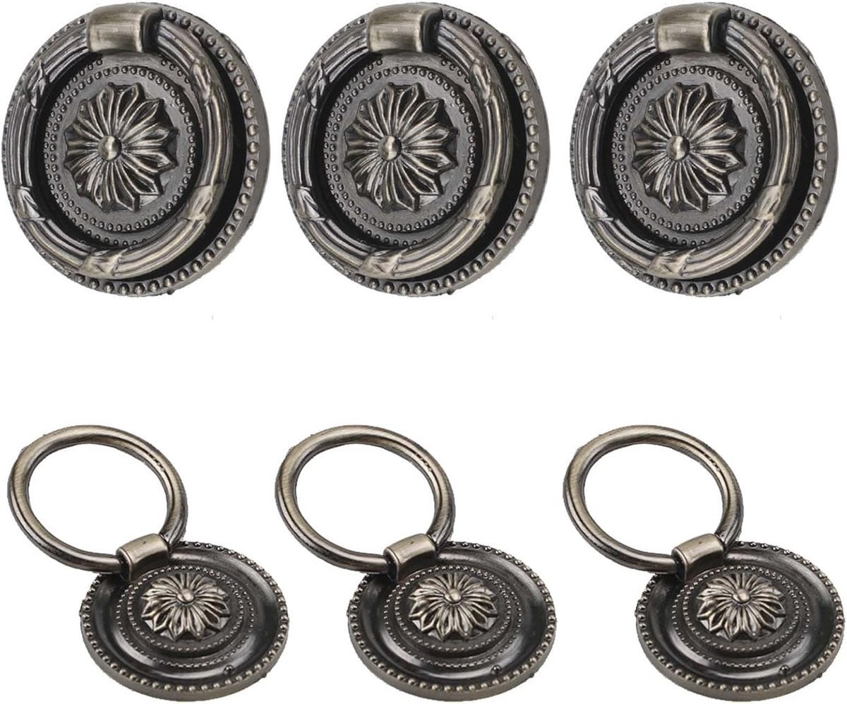 Set van 6 antieke bronzen kastknoppen - Vintage handgrepen voor meubels