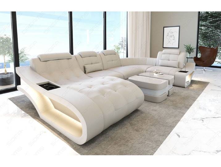 Sofa Dreams Wohnlandschaft Ledersofa Elegante Mini U, Designersofa, Sofa mit Licht