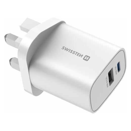 Swissten Netzadapter EDGE GaN 35W, 2 Ports, 1x USB-C, 1x USB-A, FÜR UK-STECKDOSE (35 W, 2 Ports) (22045102)