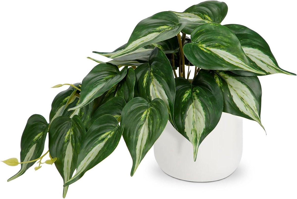 Kleine Philodendron Kunstplant in Keramische Pot voor Moderne Binnendecoratie