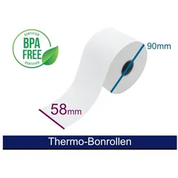 5x Artdev, Thermopapierrolle, Thermorolle - 58 90 25.4 (B/D(max.)/K) **Innenwicklung** weiss