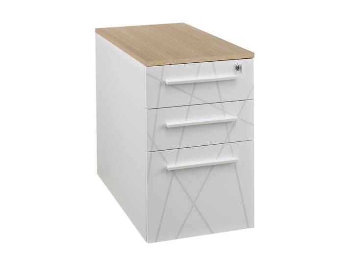 Caisson hauteur bureau Vitaly - L.42 x P.80 x H.71 cm - 3 tiroirs - Top Chêne - Corps Blanc