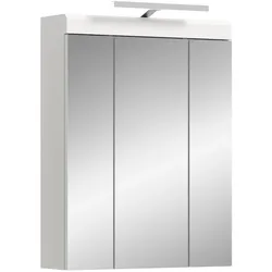 Ebuy24 Scout Spiegelschrank Bad Inkl. Beleuchtung 2 Türen, 3 Spiegeltüren, 3 Regale Weiß hochglanz, weiß.
