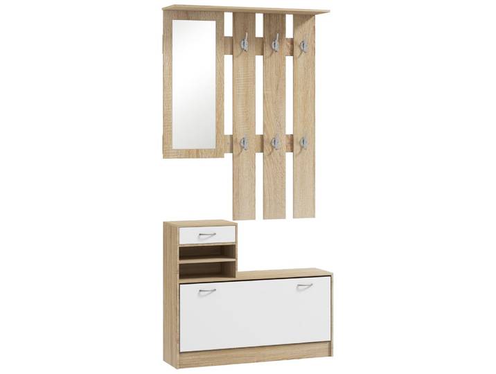Meuble d'entrée vestiaire panneau porte-manteau bois naturel blanc