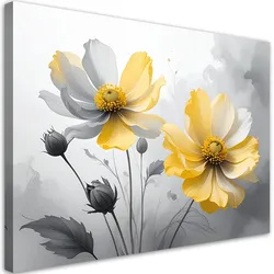 LEINWANDBILDER, Gelbe Blumen mit subtilem Licht auf hellem Hintergrund