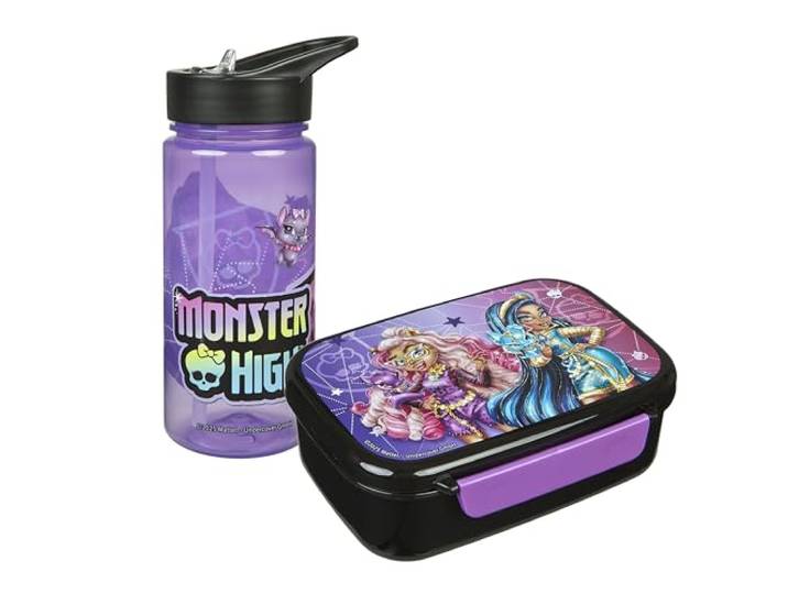 Scooli - Monster High Kindergeschirr Geschenkset - Set bestehend aus Brotdose und Trinkflasche - ideal für Schule oder Kindergarten – ab 4 Jahren – aus Kunststoff – BPA frei