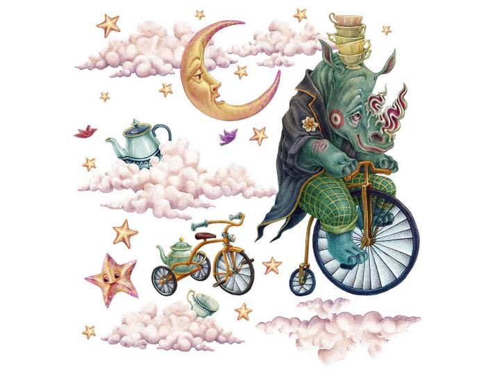 Wallfluent Wandaufkleber 80x107cm - Märchentiere, Mehrfarbig, Kunststoff, Rechteckig, 80x107x0.1 cm, Tapeten & Wandverkleidungen, Wandtattoos & Sticker, Wandtattoos