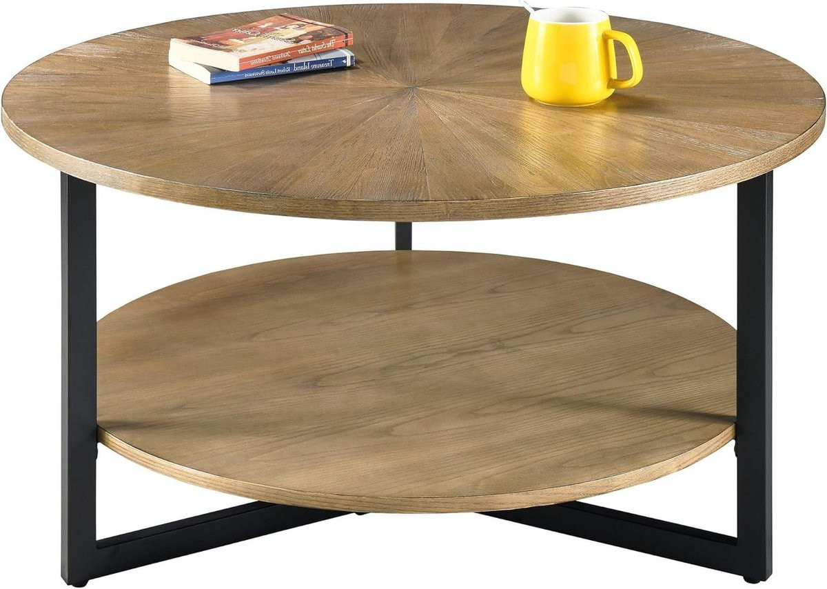 Ronde Koffietafel Geel met 2-laags Opslag - Diameter: 85 cm
