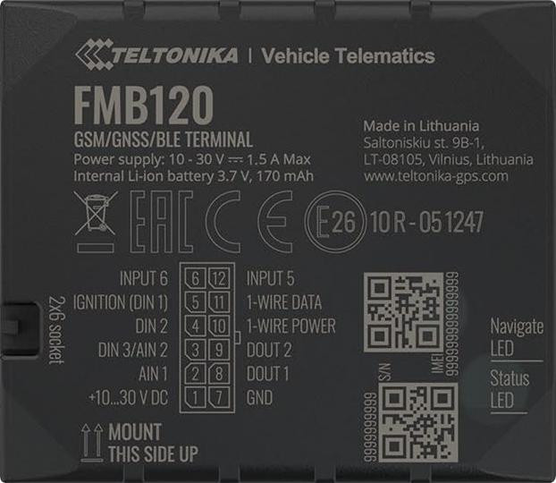 Teltonika FMB120 GPS Tracker, Zwart, Enkele SIM-kaart, Kunststof