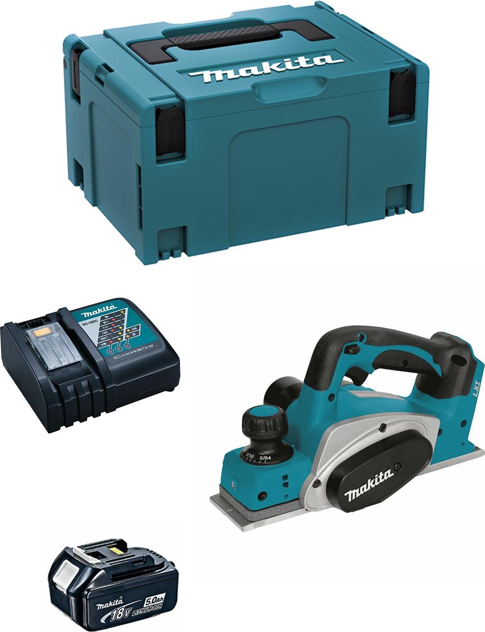Hobel MAKITA DKP180RTJ1 (1 x 5,0 Ah + DC18RC + MAKPAC 3)