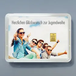 Goldbarren 1g "Glückwunsch Jugendweihe" (Motivbox)