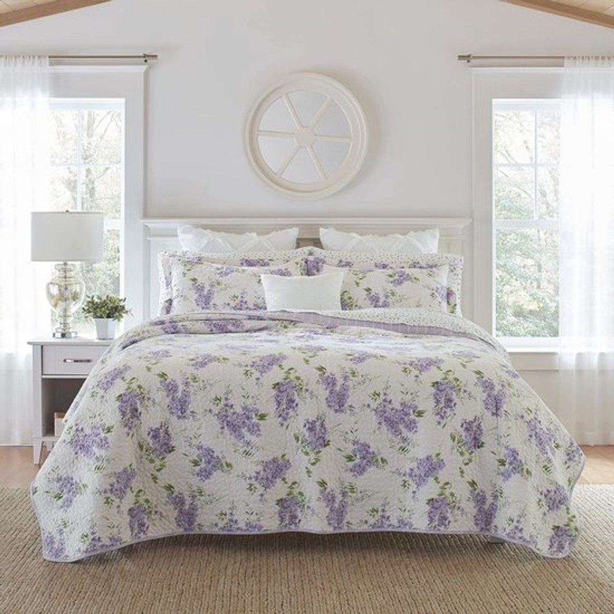 Omkeerbare katoenen quiltset met bijpassende kussenslopen - Lichtgewicht beddengoed - Lila - Queen size