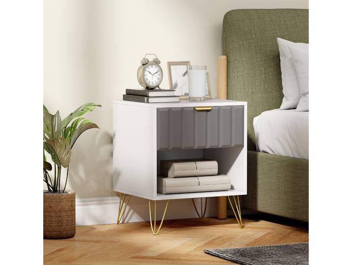 HOMCOM Table de Chevet Blanc avec Tiroir et Pieds en Acier
