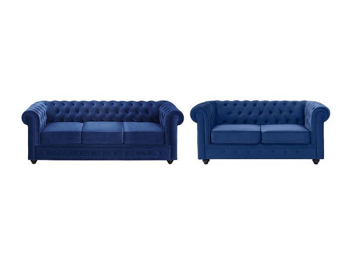 Couchgarnitur 3+2 - Samt - Dunkelblau - CHESTERFIELD