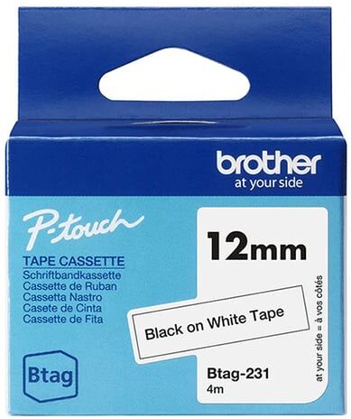Brother Btag-231 fita não laminada preto sobre branco 12 mm