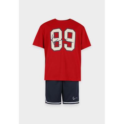 Trainingsanzug KARL KANI "Karl Kani Signature Jersey and Mesh Shorts Set Junior", Mädchen, Gr. 158/164, rot (rot, dunkelblau), 100% Baumwolle, normal, Sportanzüge Trainingsanzug