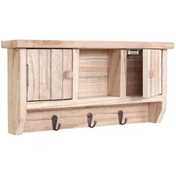 Décoshop26 - Wandmontierter Schlüsselhalter mit Ablagefächern und Haken aus natürlichem Paulownienholz 04_0003589