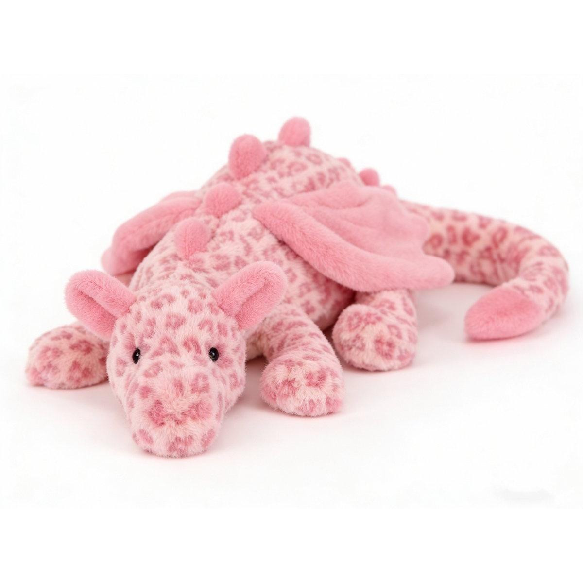 Minicee Dinosaurus knuffel XXL draak 50cm - Zacht roze knuffelkussen met luipaardprint voor kinderen