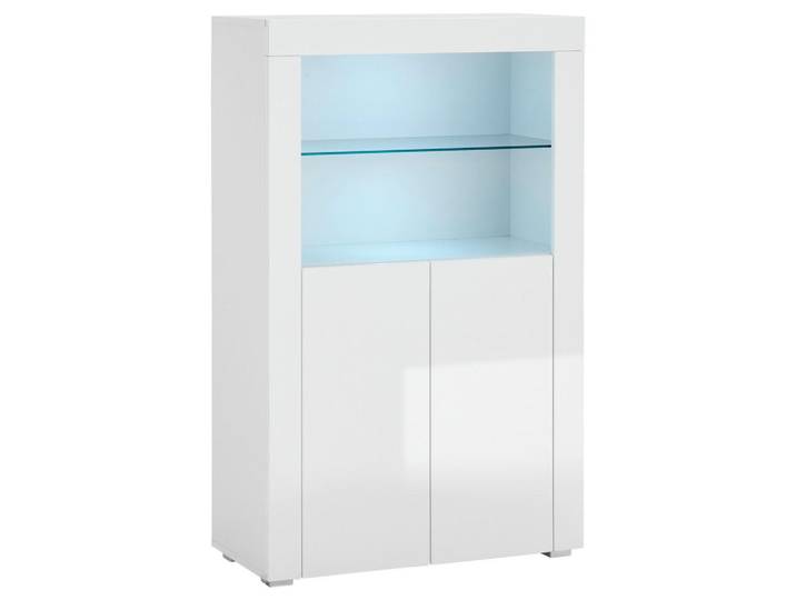 Mid.you Highboard, Weiß, Weiß Hochglanz, Kunststoff, 2 Fächer, E, kaltweiß, 80x128x38 cm, stehend, Wohnzimmer, Kommoden & Sideboards, Highboards
