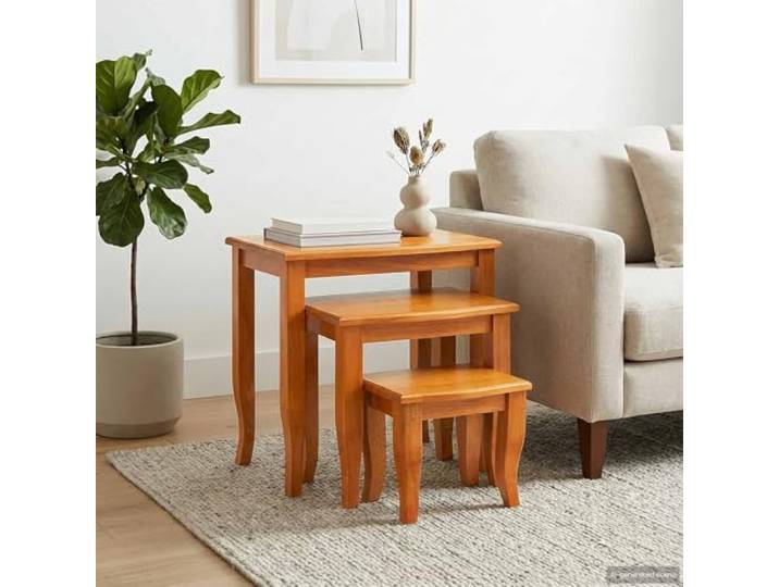 Beistelltisch Set aus Massivholz Mahagoni, 3 Stück, Natur, 60 x 45 x 60,5 Massivholz Mahagoni, stapelbar, vielseitig nutzbar, natürliche Holzmaserung, einfache Pflege, für kleine Räume