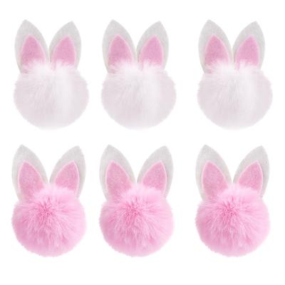 6-10 Stück Osterkorb-Füllmaterial, Osterhasenohren-Pompons, rosa-weiße Hasenohren-Accessoires für Mädchen, niedliche kleine Plüschtiere, Gastgeschenke für Osterfeiern, Bastelbedarf
