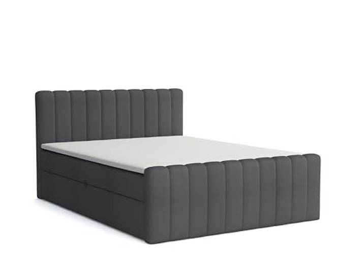 Boxspringbett mit Bettkasten Aster 140x200cm, Polsterbett mit Bonellmatratze Topper Doppelbett mit Stauraum gepolstertes Kopfteil, Doppelbett Schlafzimmer Härtegrad H3, Swing 19 - dunkelgrau