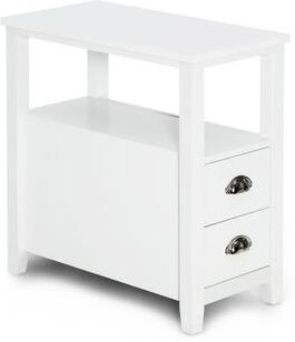Costway End Table Wooden with 2 Drawers and Shelf Bedside Table-White