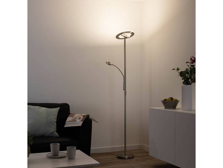 LOLA Smart LED-Deckenfluter LOLAsmart Rocco mit Lesearm Rocco, dimmbar, alu / grau / zink, für Wohn- / Esszimmer, Metall, Modern, Deckenfluter