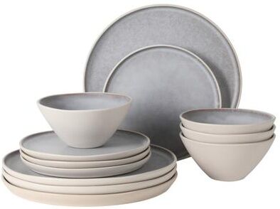 Gibson Elite Coastal Forest Plates and Bowls Sets, 12-Piece Stoneware Dinnerware Sets, Triple Reactive Glaze Dish Set