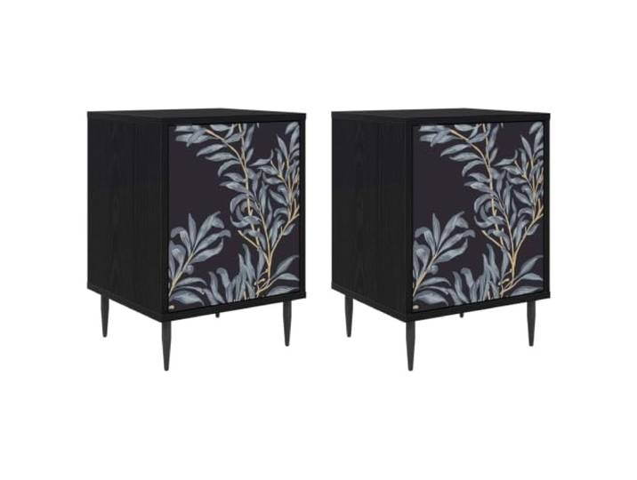 LMTYOENFG Nachttisch 2er Set Schwarz Eichen-Optik 36x33x51 cm Praktisches 2-Türen-Design für Ihr Schlafzimmer mit erhöhten Füßen und dezenter Oberflächenstruktur.