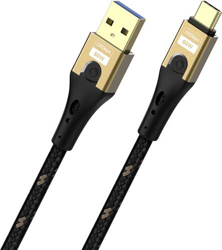 Oehlbach USB-Kabel USB-A Stecker, USB-C Stecker 3m Schwarz/Gold Geflechtschirm D1C9553