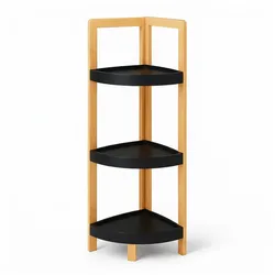 Relaxdays Eckregal Bambus, 3 halbrunde Ablagen, HBT: 77x23x23 cm, Standregal Bad & Küche, platzsparend, natur/schwarz