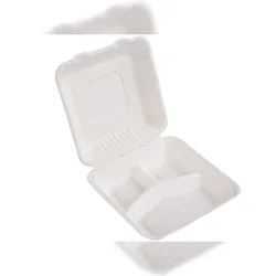 PackBio 200 Menüboxen Lunchboxen Bagasse Zuckerrohr 3-geteilt 900 ml