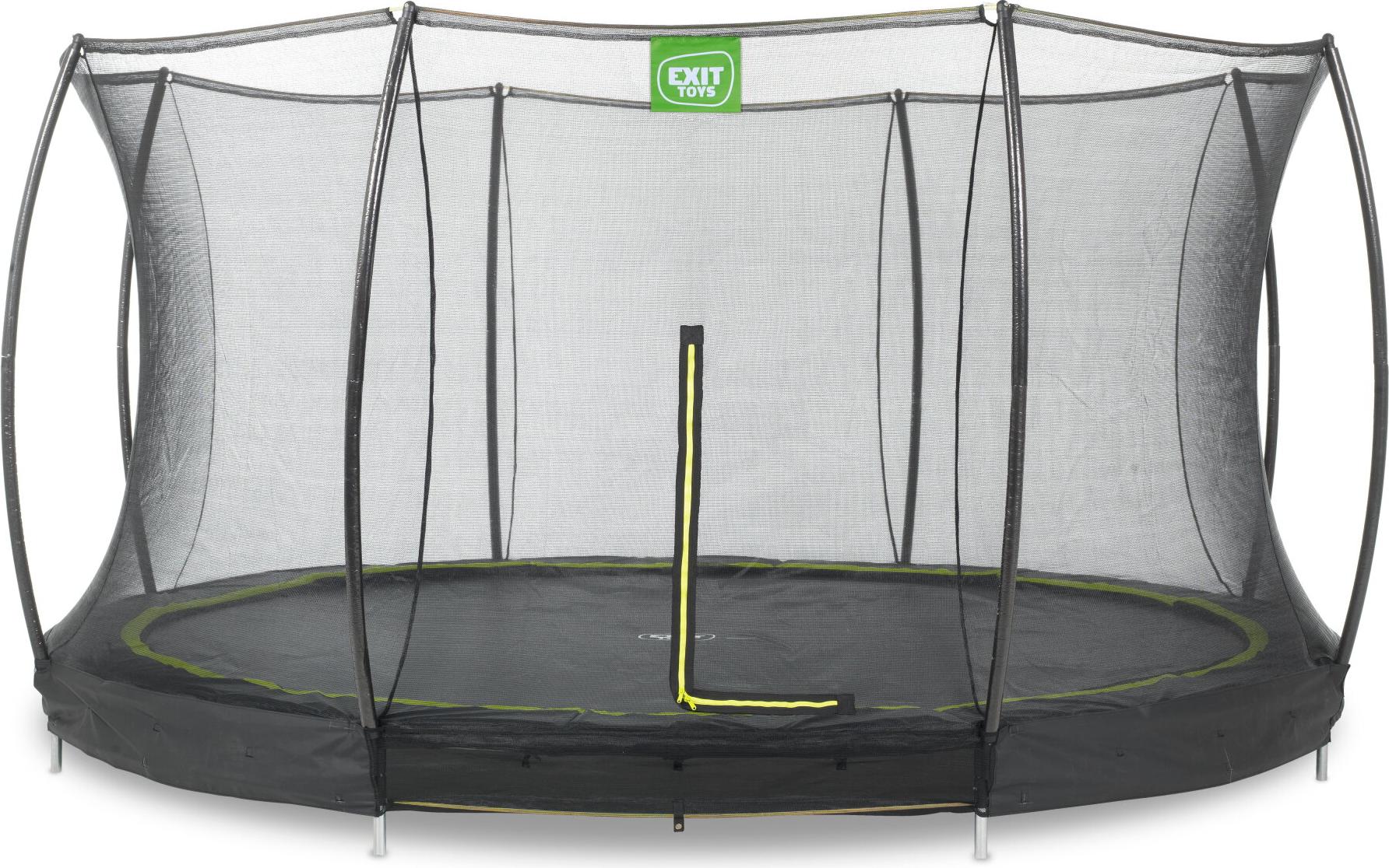 EXIT Silhouette Bodentrampolin rund ø366 cm mit Sicherheitsnetz zum Eingraben im Garten, für Kinder, inklusive Bodenanker, schwarz