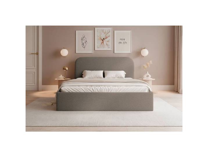 Lit coffre - SONVIVO - 180x200 cm - en tissu chenille brun clair